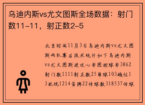 乌迪内斯vs尤文图斯全场数据：射门数11-11，射正数2-5