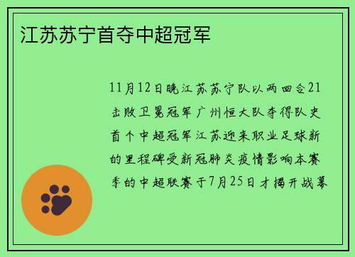 江苏苏宁首夺中超冠军
