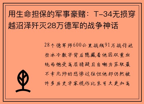 用生命担保的军事豪赌：T-34无损穿越沼泽歼灭28万德军的战争神话